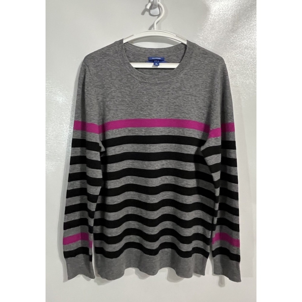 APT 9 Size XL Gray Striped Cashmere Womens Cozy Knit Sweater Pullover